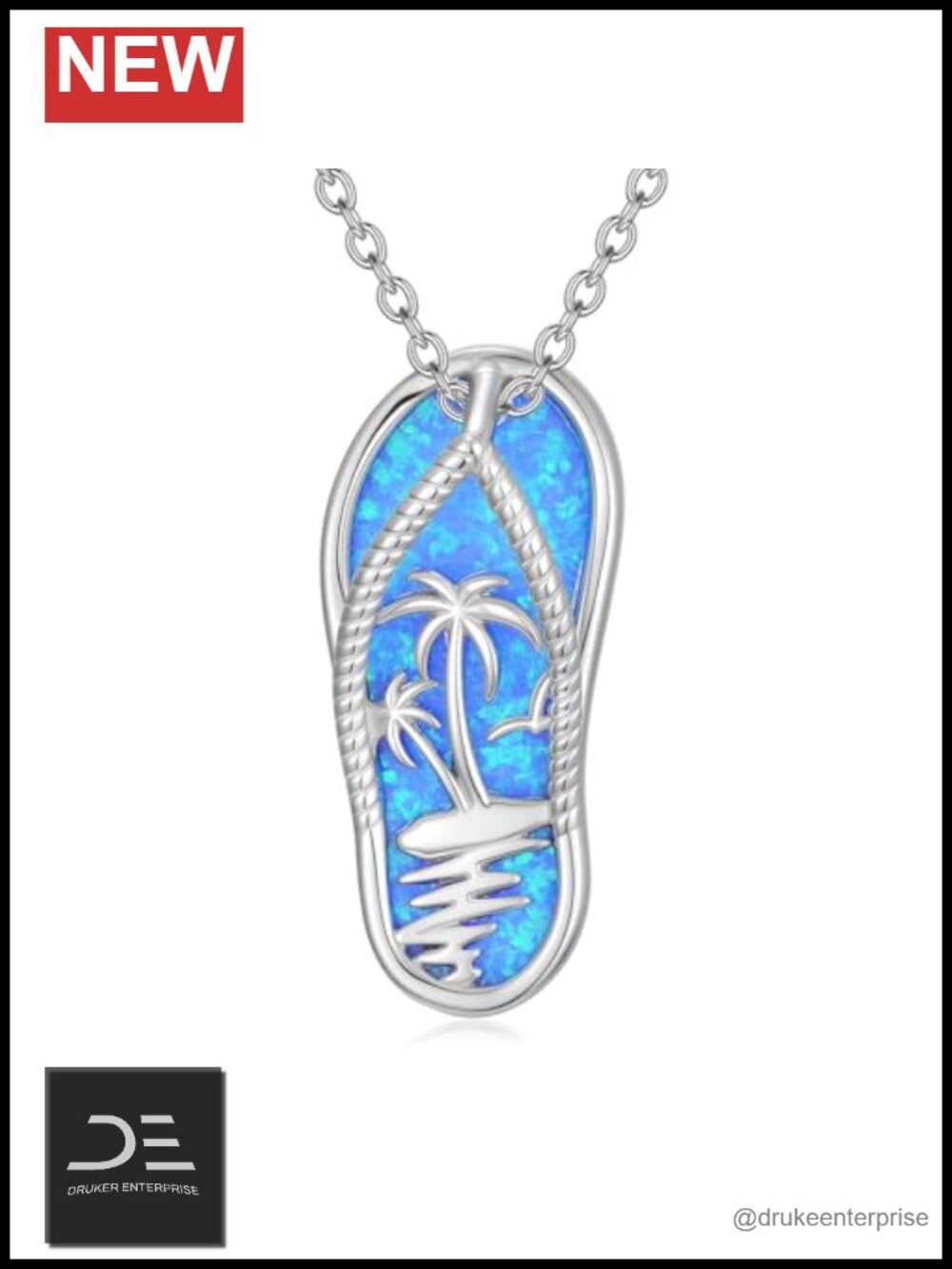 925 Sterling Silver Flip Flop Pendant Necklace Ocean Dolphin Surf Beach Jewelry